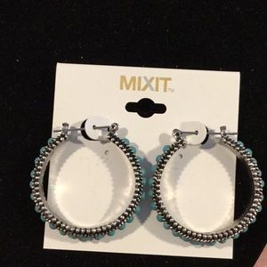 Mix it, Black Silvertone Earrings with Blue